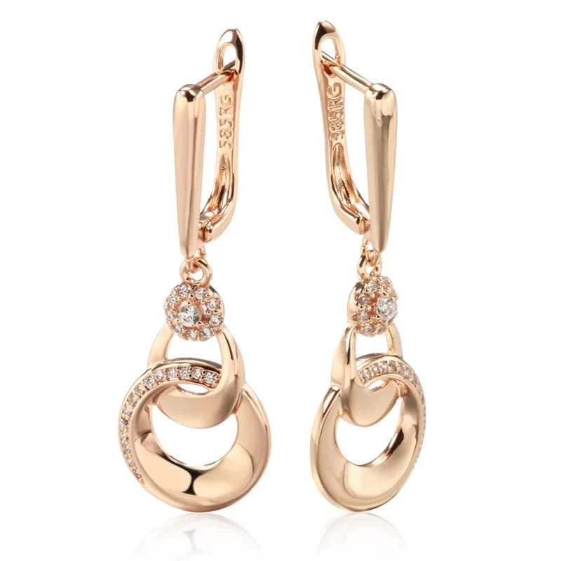 Elegant Hoop Pendant 585 Rose Gold Long Drop Zircon Earrings For Women