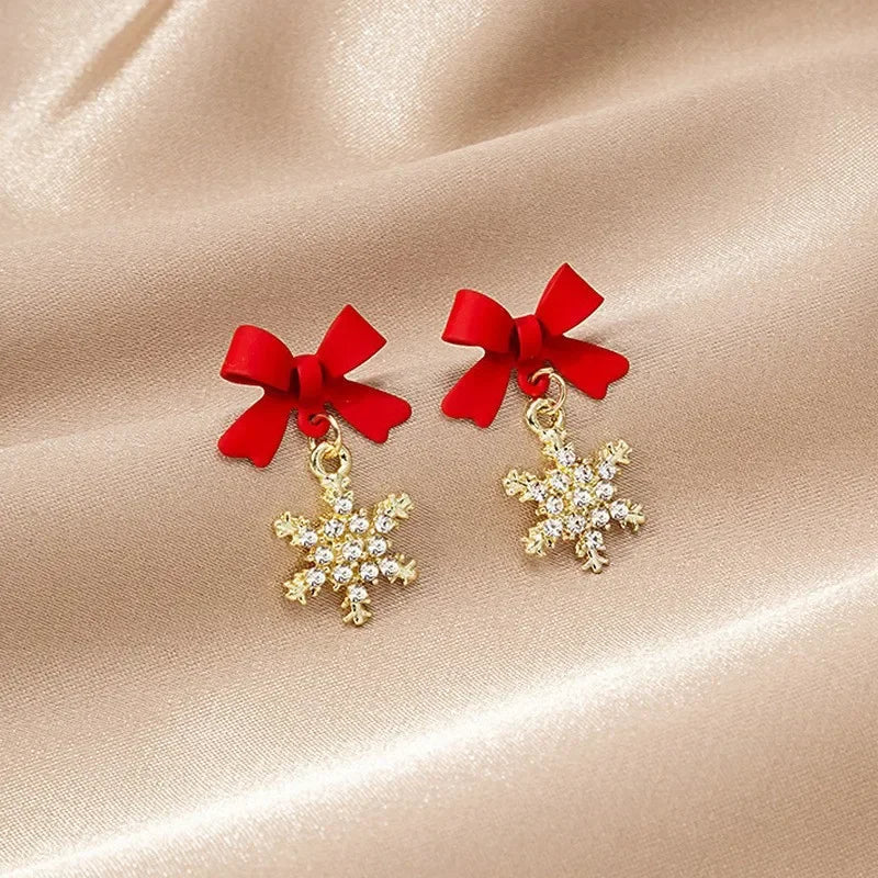 Sweet Bowknots Snowflake Drop EarringsRed