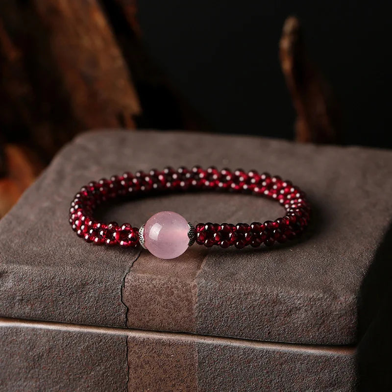 Natural Garnet Stone & Pink Crystal & Agate & Amazonite Female Beads Bracelet