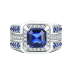 European and American fashion new men's jewelry, inlaid with blue square zircon, grand luxury men's ring