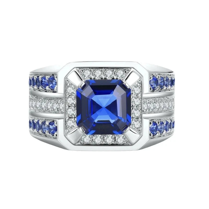 European and American fashion new men's jewelry, inlaid with blue square zircon, grand luxury men's ring
