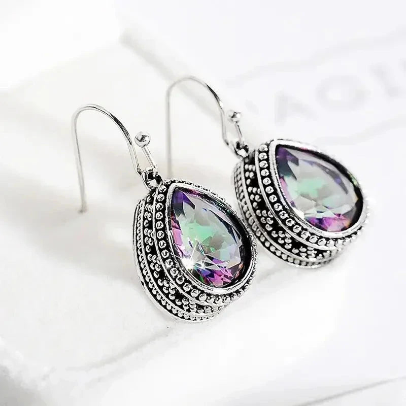 Waterdrop Multi-Color CZ Dangle Earrings Vintage Style