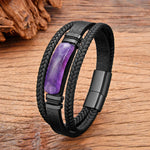 Luxury Natural Amethystine Stone BraceletsBlack Metal19cm