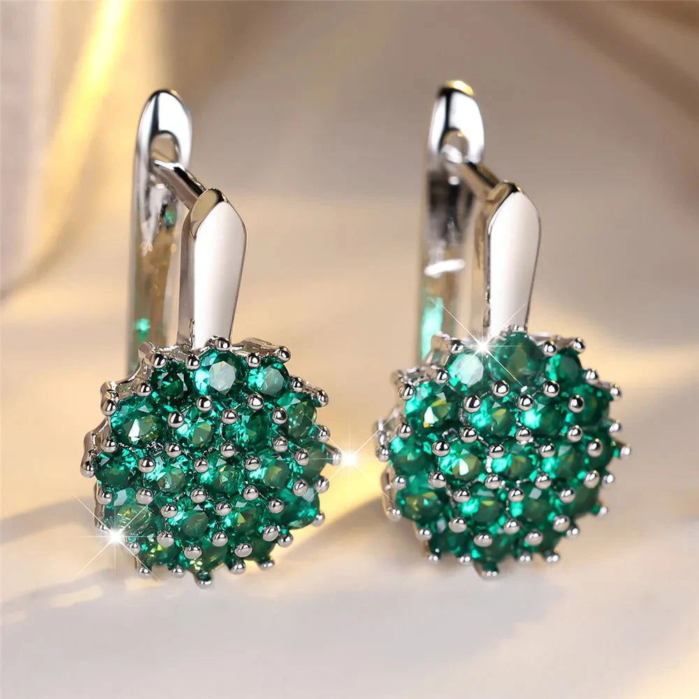 Crystal Green Zircon Sunflower Hoop Earrings – Rose Gold/SilverSilver