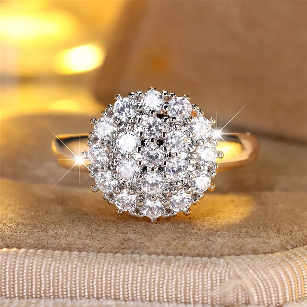 Women's Gold Tone White & Black Zircon Engagement RingWhite Color7