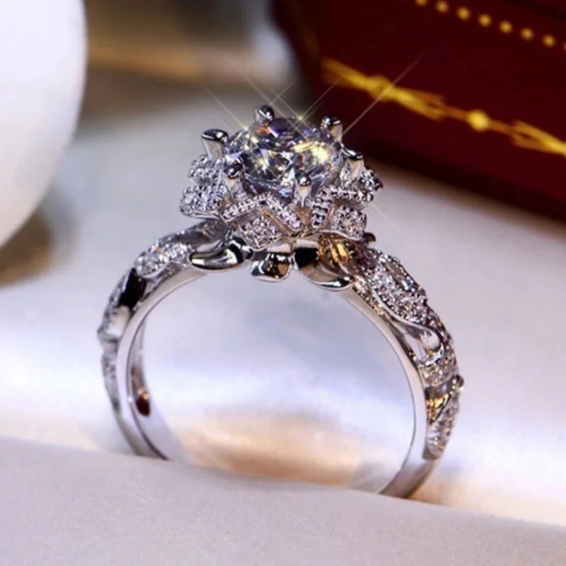 Exquisite Silver Color Inlaid Round Flower Stones for Women