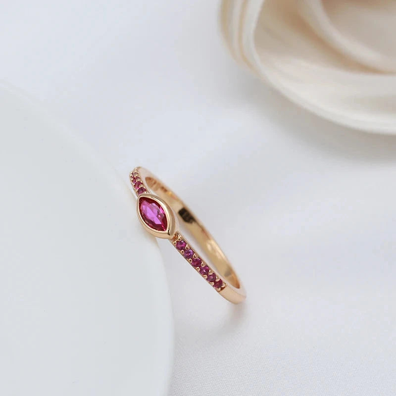 Elegant 585 Rose Gold Simple Slim Natural Zircon Rings For Women