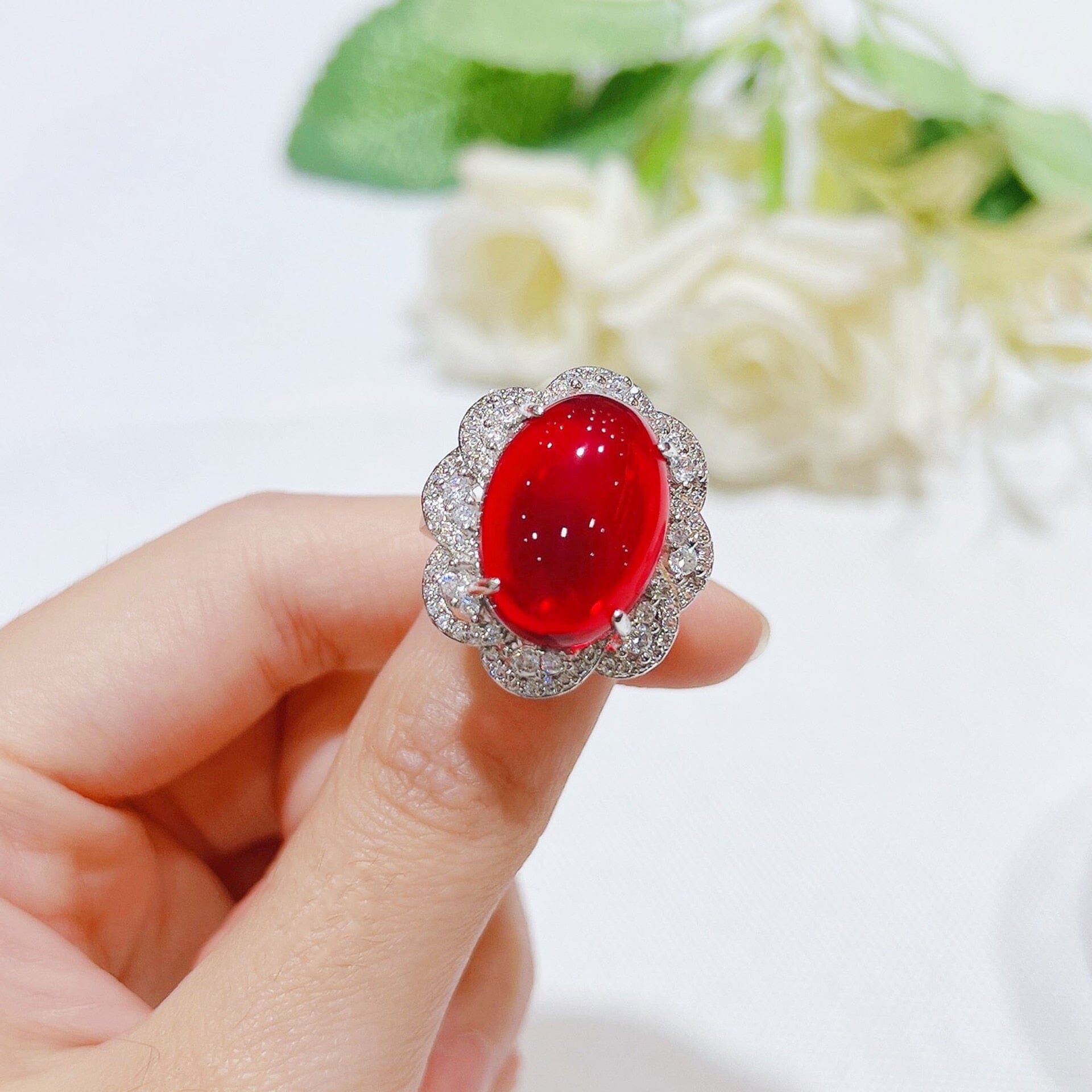 Vintage Oval Ruby Crystal Jewelry SetJewelry SetsResizable Ring