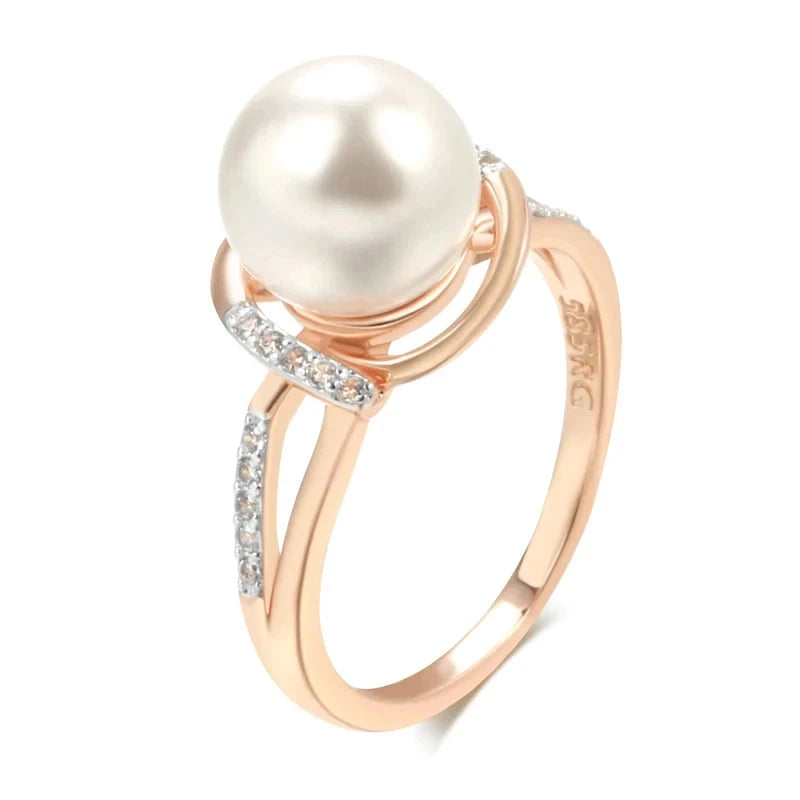 Elegant White Pearl Rose Gold & Silver Ring for WomenGold9