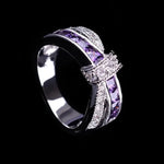 Silver Cross Plated Crystal Wedding Ring for Women8PURPLE