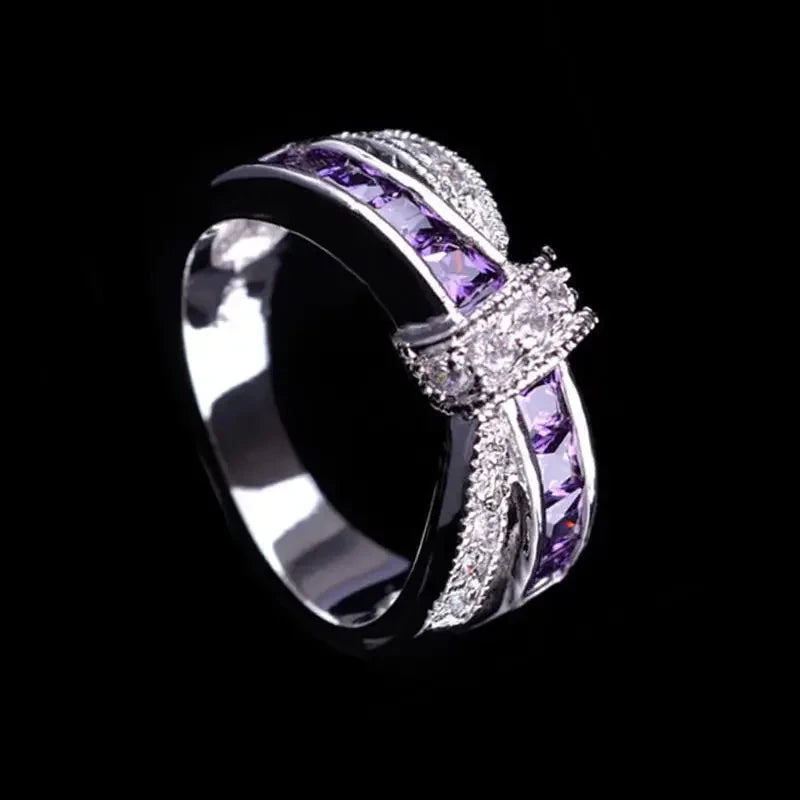 Silver Cross Plated Crystal Wedding Ring for Women8PURPLE