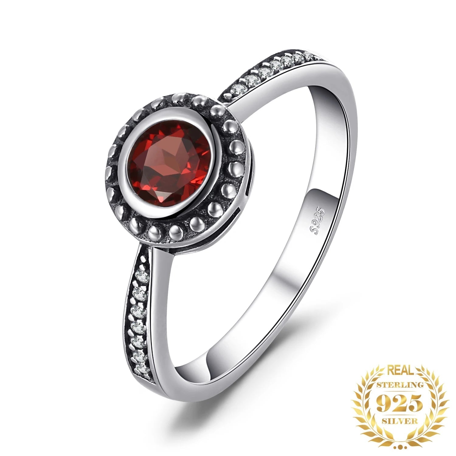 Vintage 5mm Natural Garnet 925 Sterling Silver Ring