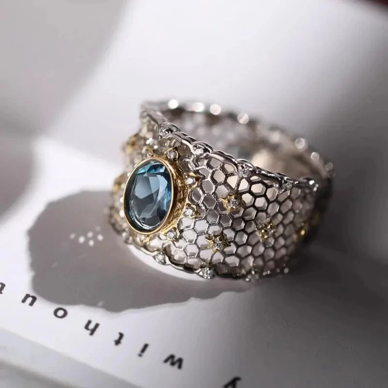 925 Sterling Silver Topaz Ring Lace Hollowing30HLZY2041CHINA
