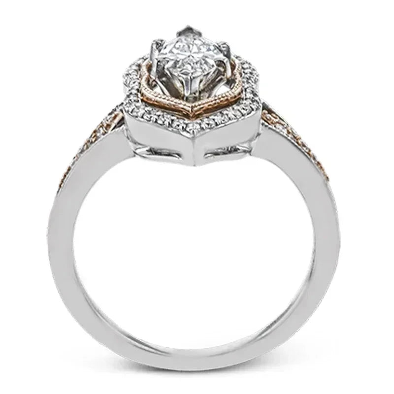 Geometric Rose Gold & Silver CZ Ring for Women