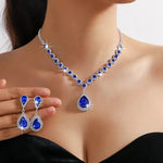Luxury Necklace Earrings For Women Water Drop Pendantblue