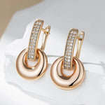 Rose Gold Geometry Drop Earrings with Natural Zircon