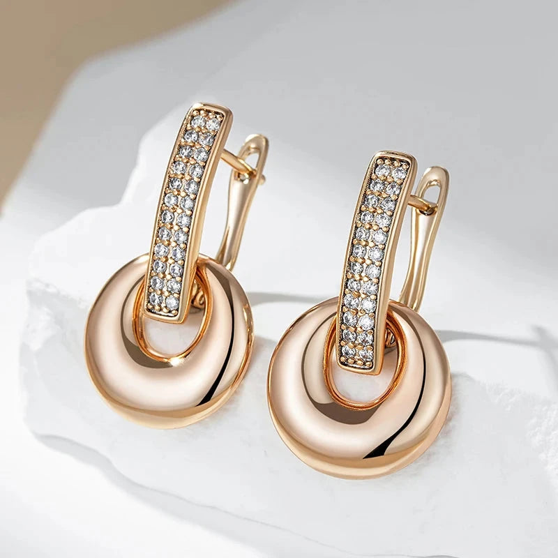Rose Gold Geometry Drop Earrings with Natural Zircon
