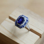 Art Deco Vintage Style Blue Sapphire Adjustable 925 Sterling Silver RingRing