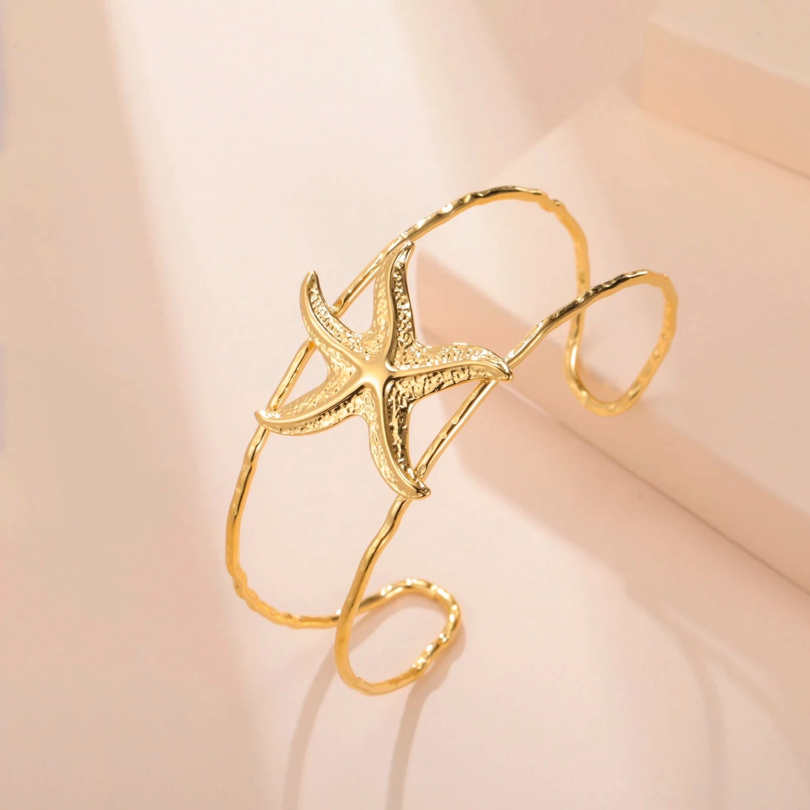 Skyrim Starfish Double Layer Cuff Bracelet Women Stainless Steel Gold Color Open Bangle Fashion Summer Beach Jewelry Gift