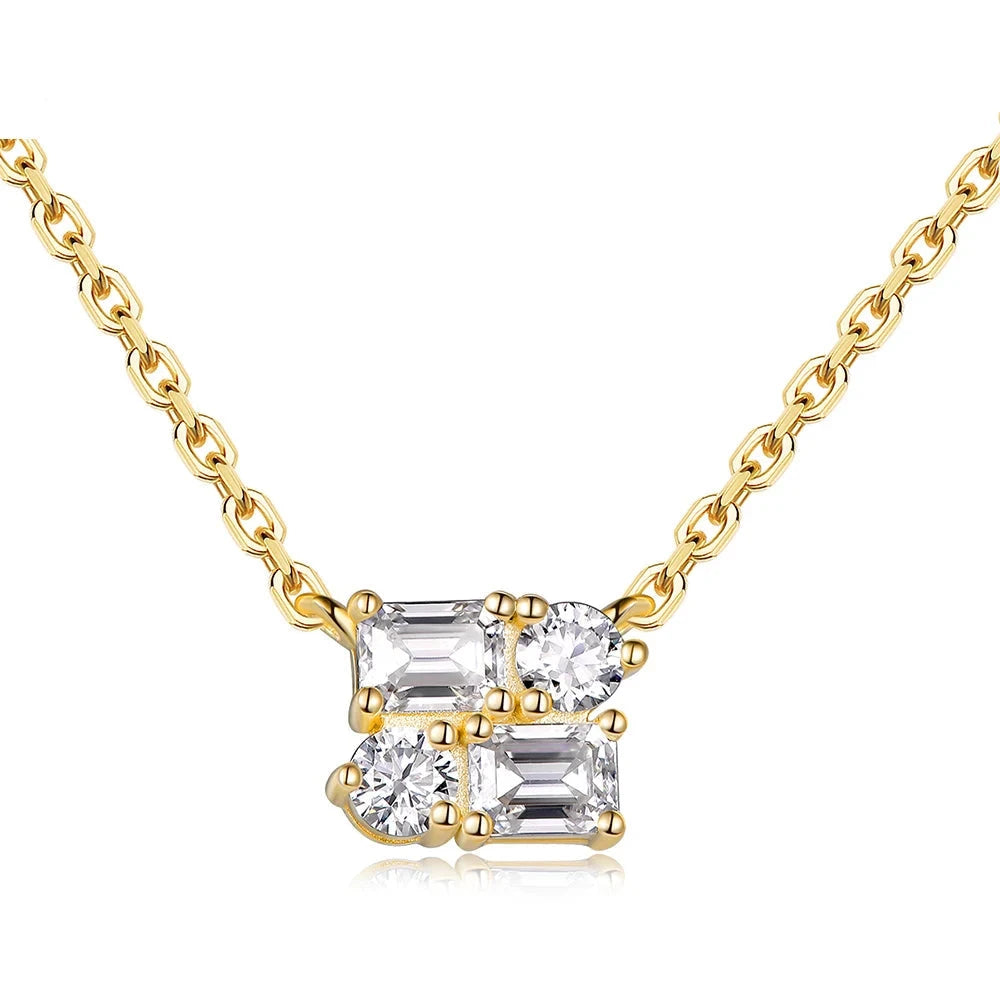 Oval Moissanite Pendant Necklace for Women4 Stones-GoldCHINA