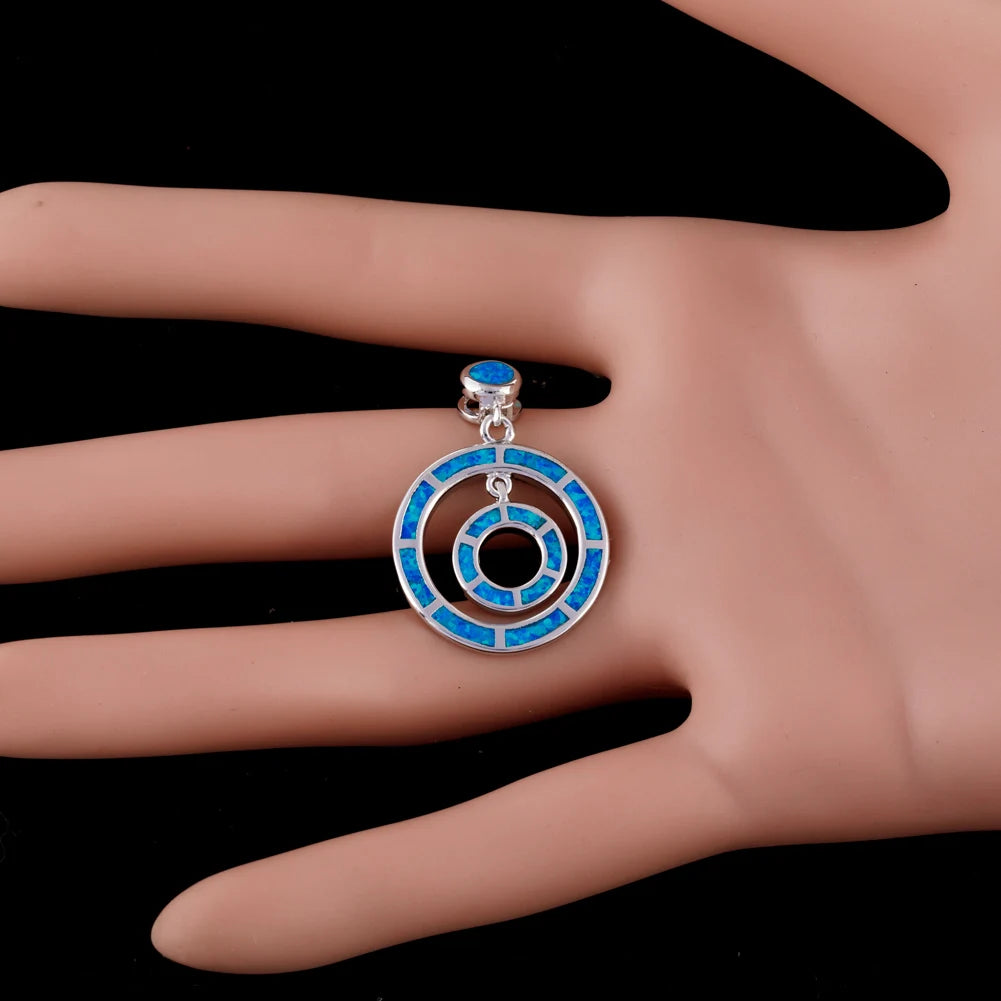 Double Circle Ocean Blue Fire Opal Jewelry for Women Pendant