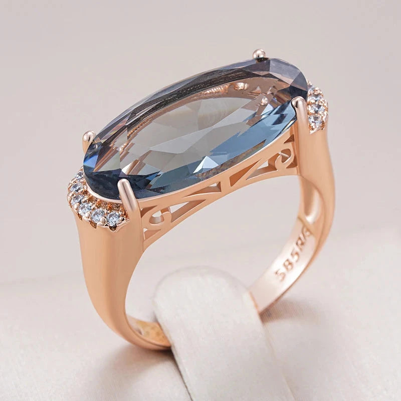 585 Rose Gold Grey Big Oval Zircon Women's Ring