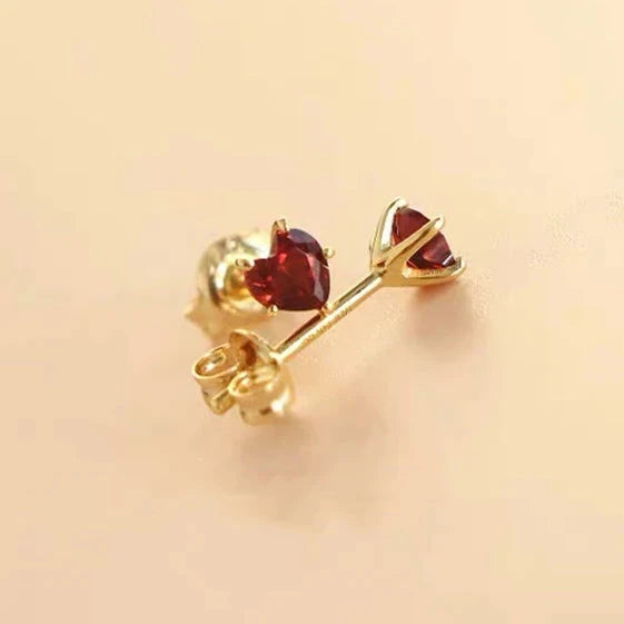 Romantic Heart Garnet Zircon Heart Stud Earrings