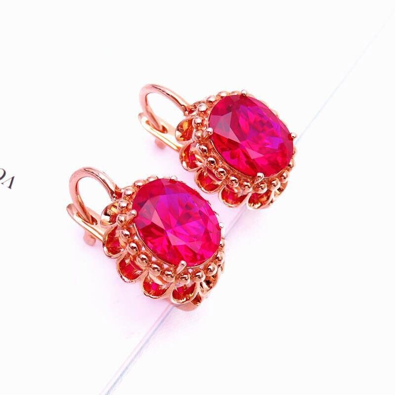 Rose Gold Inlaid Ruby Flower EarringsEarrings