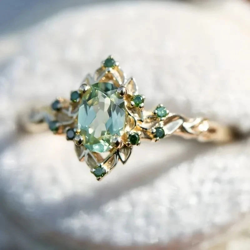 Luxury Flower-Shaped Green Stone Ring