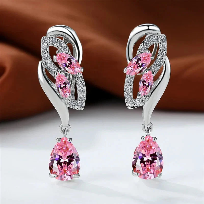 Luxury Crystal Clip Earrings for WomenPink