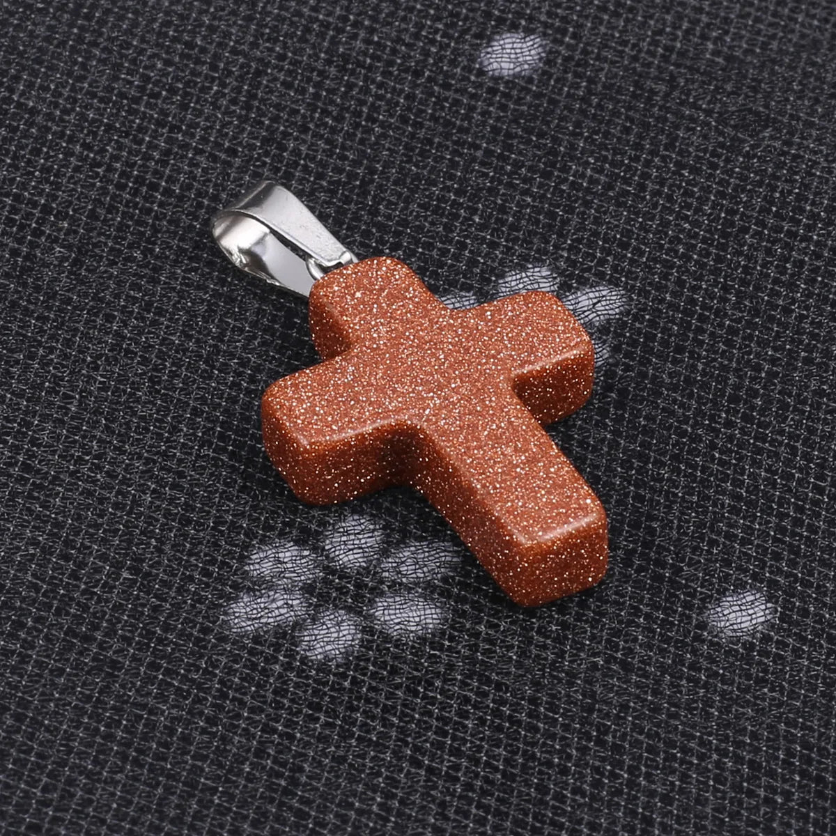 1pcs Fashion Natural Stone Pendant Only CrossGold Sand Stone