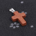 1pcs Fashion Natural Stone Pendant Only CrossGold Sand Stone