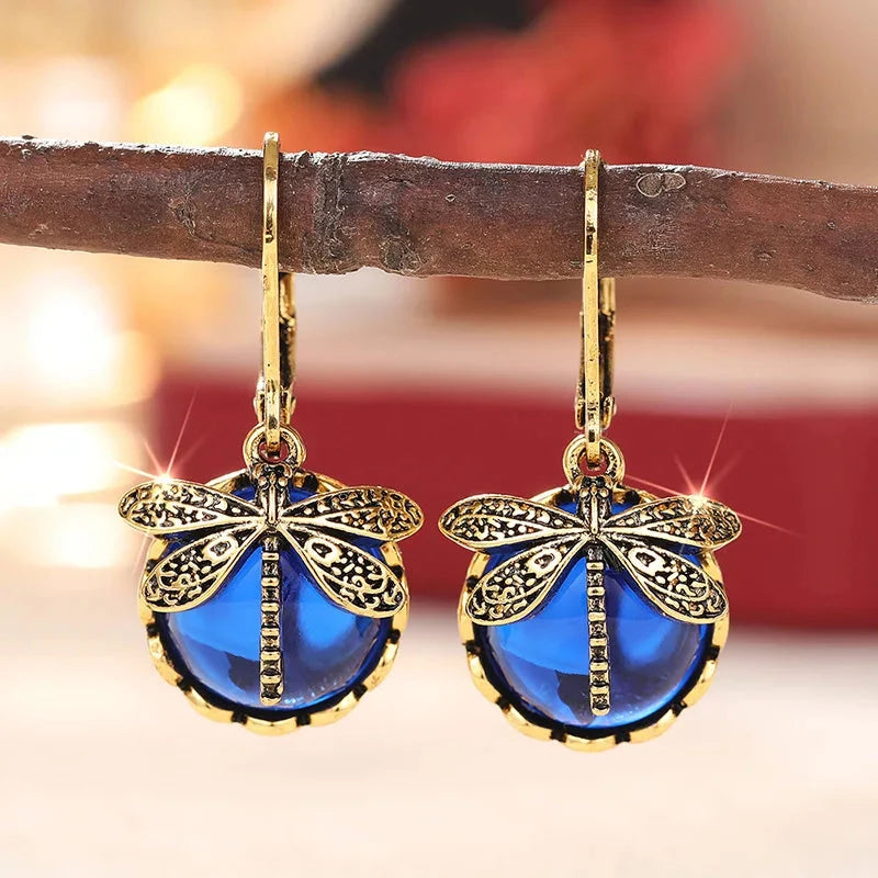 Moonlight Stone Dragonfly Earrings – European & American Style