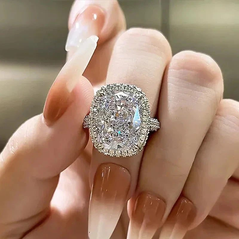 Fashion Female Rings 925 Sterling Silver Shining Big Square 4 Claw Inlaid Zircon Rings for Women Banquet Wedding Jewelry Gift