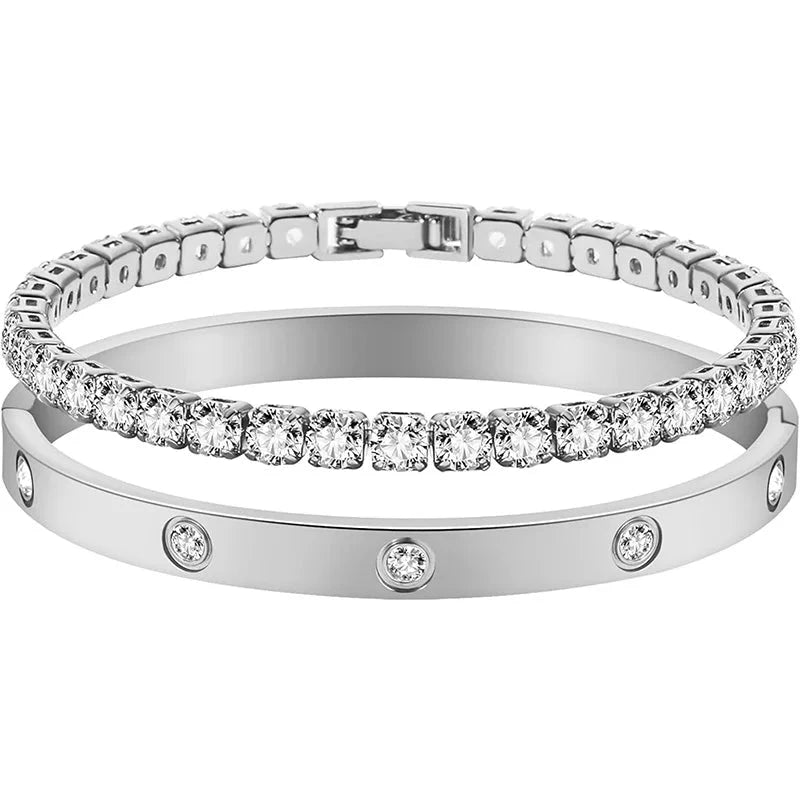 2pcs/set Luxury Love Dangles Braceletssilverchain 19cm