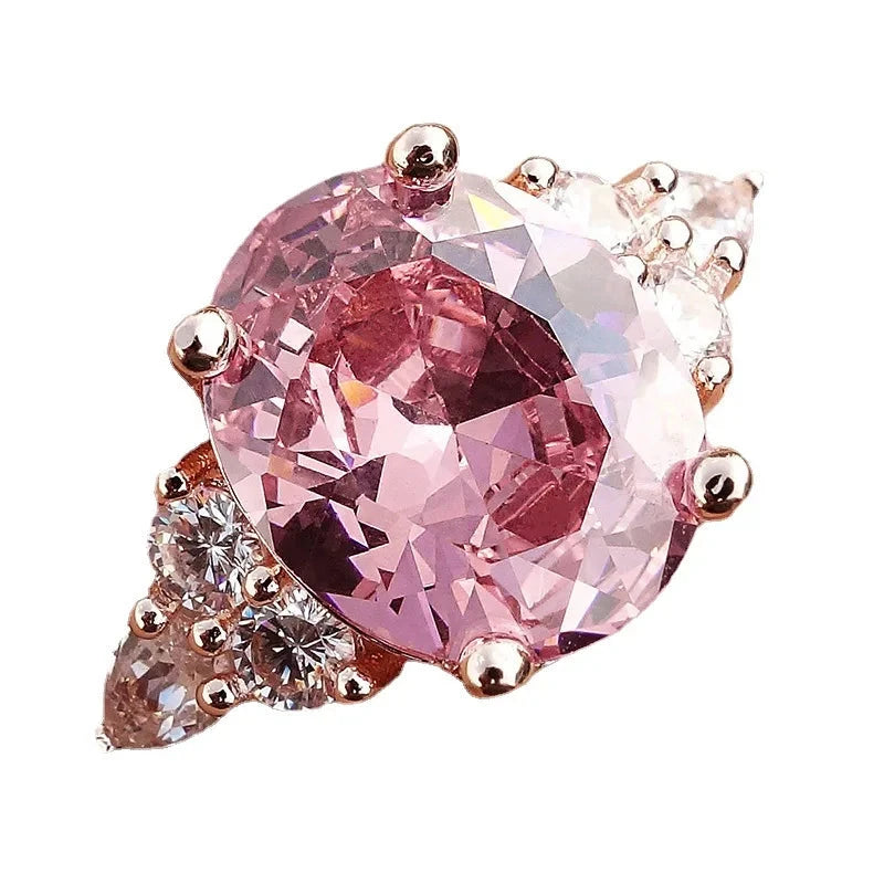 Pink Oval Zircon Ring – Vintage Rose Gold & Silver