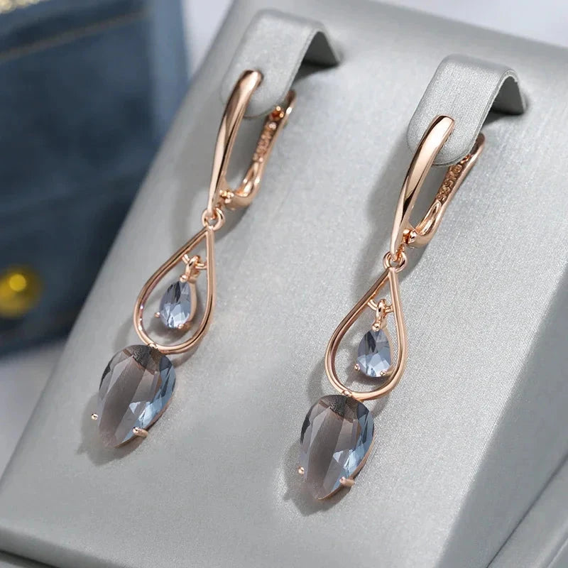 Transparent Grey Stone Drop Earrings – 585 Rose GoldGrey