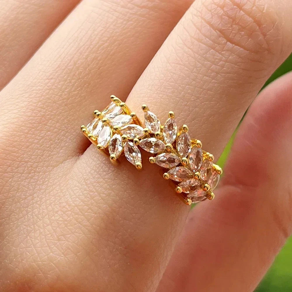 Leaf Design Cubic Zirconia Statement Ring for Women
