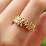 Leaf Design Cubic Zirconia Statement Ring for Women