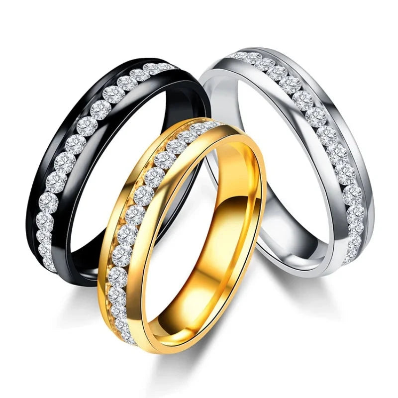 Fashion Crystal Titanium Steel Couple Rings - Wedding Bands