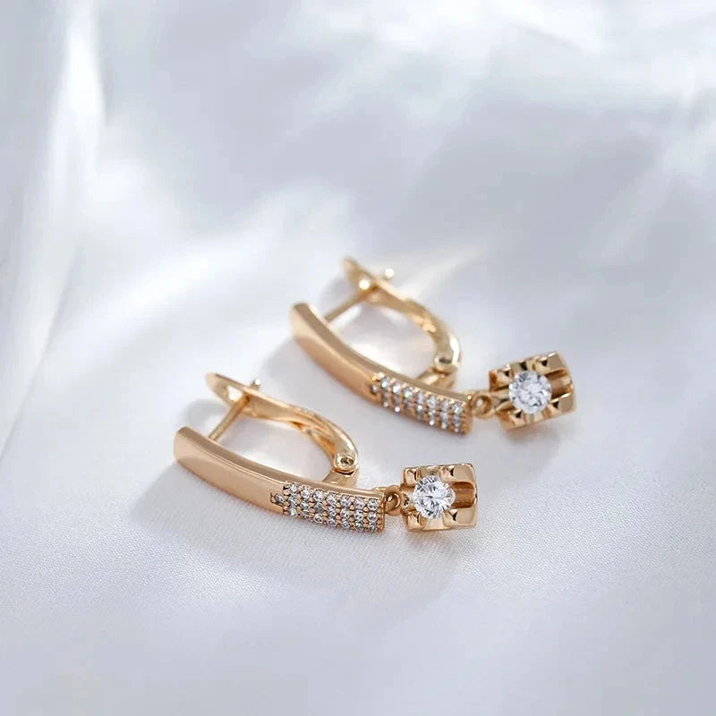 585 Rose Gold Drop Earrings with White Zircon