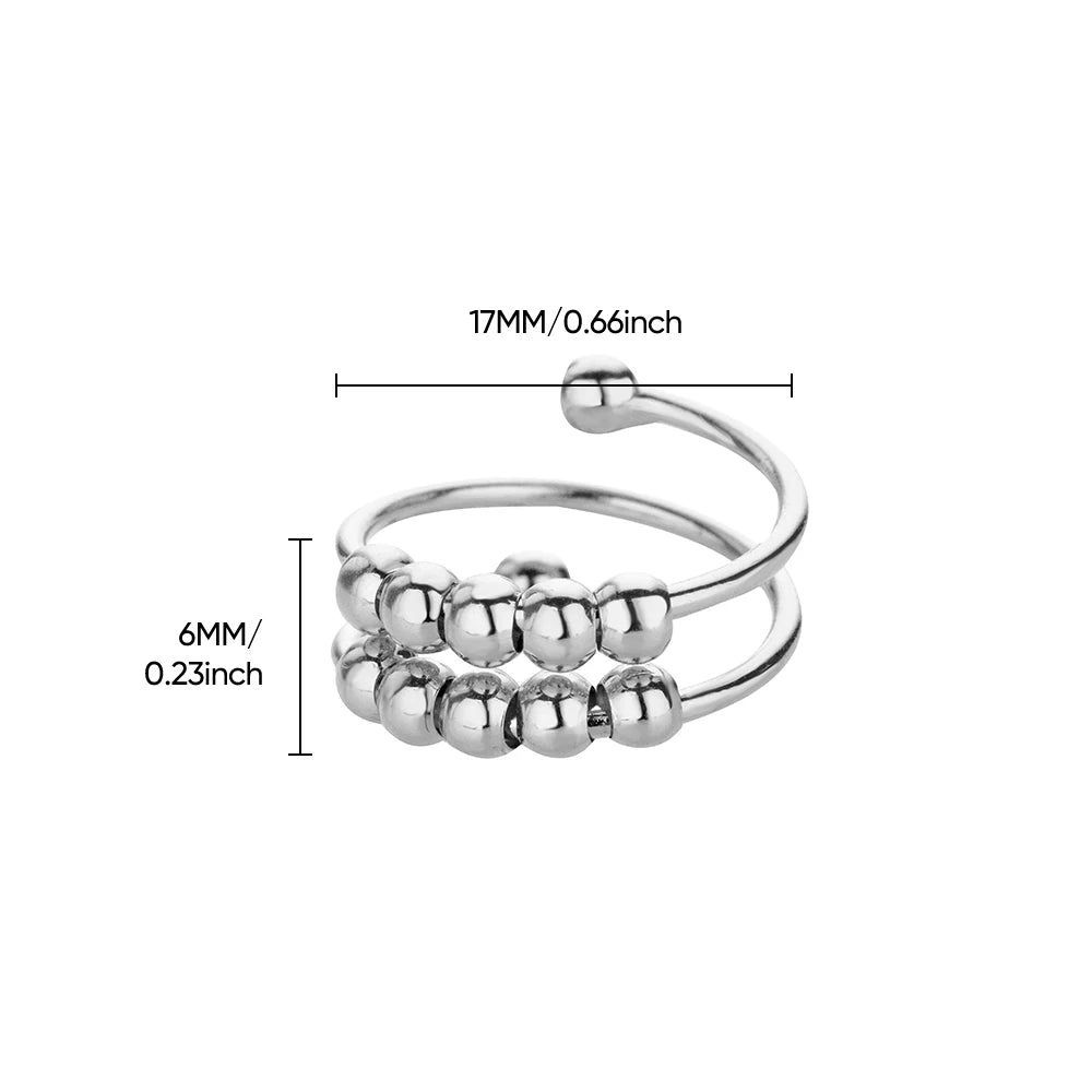 Anxiety Ring for Women - Bead Spinner Fidget Ring, Adjustable Stainless Steel
