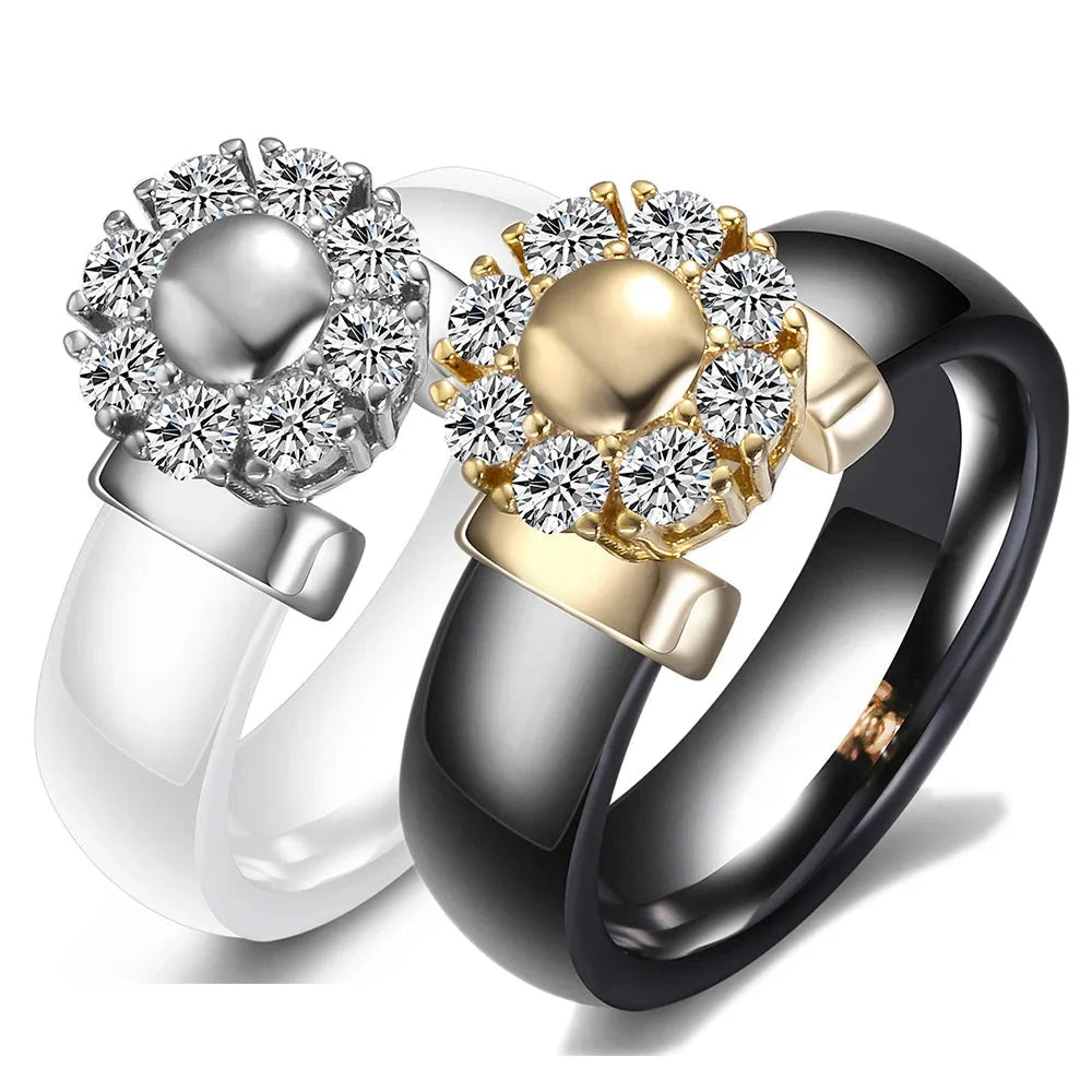 Luxury Sunflower Zircon Ceramic Ring For Women