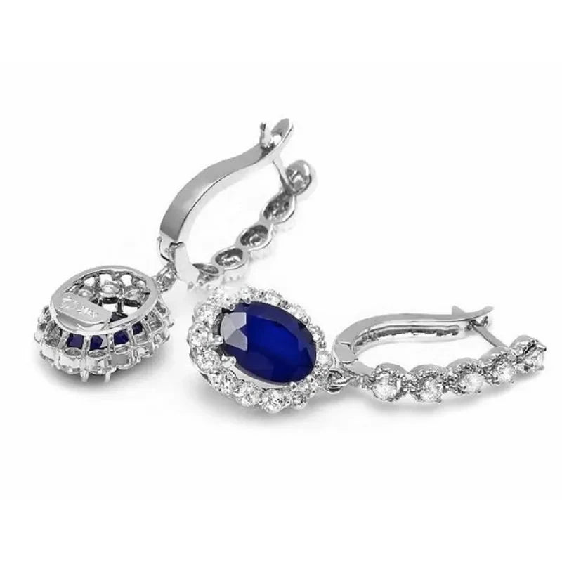 Silver Blue/White Zirconia Classic Inlaid Earrings for Women