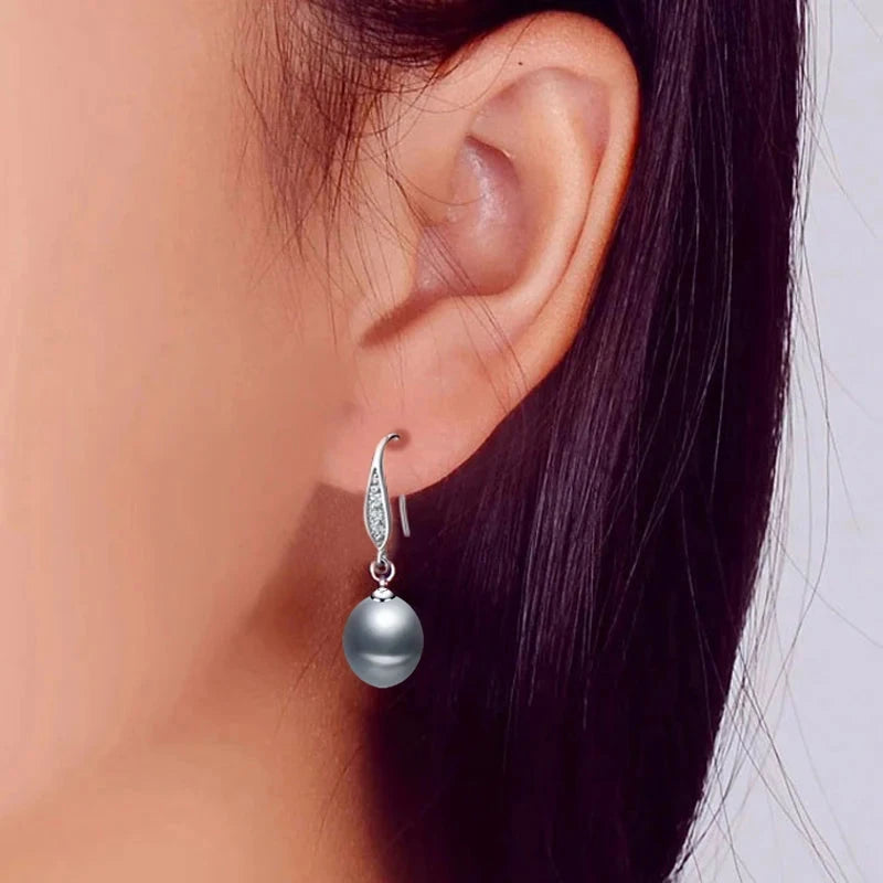 Real Grey Freshwater Pearl Earrings For Women,925 Silver Pearl Drop Earring Wife Mother Valentine's Day Birthday Gift