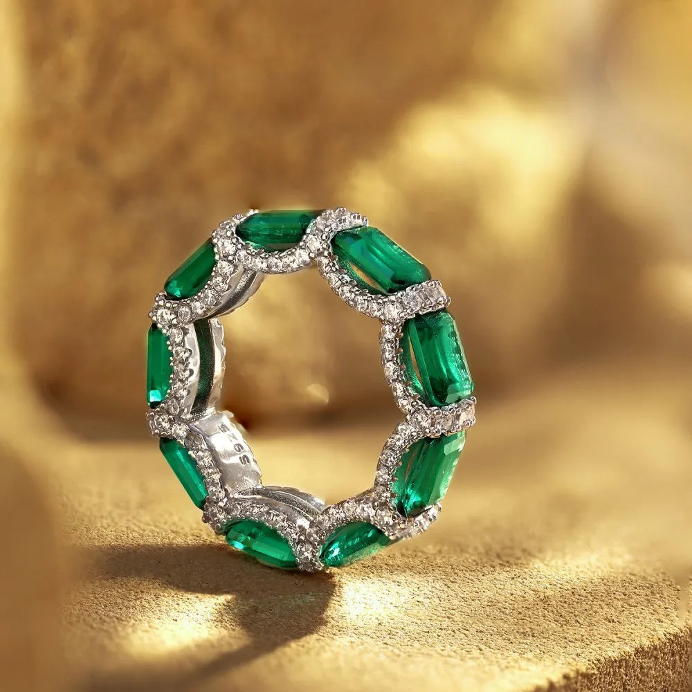Emerald High Carbon Diamond Eternity Rings