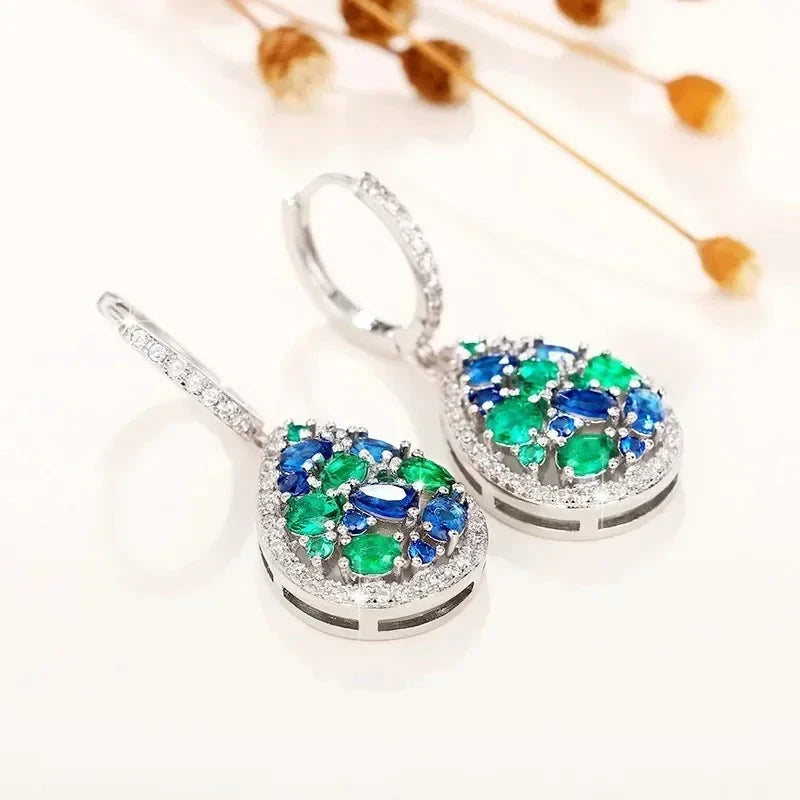 Blue-Green Cubic Zirconia Drop Earrings for Women