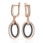585 Rose Gold Oval Black Ceramics Long Drop Earrings For WomenH2054