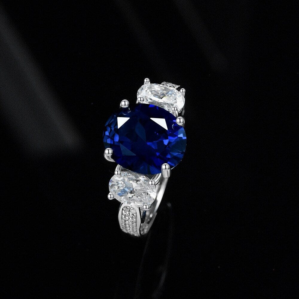 Oval 5CT Sapphire and Diamond 925 Sterling Silver RingRing