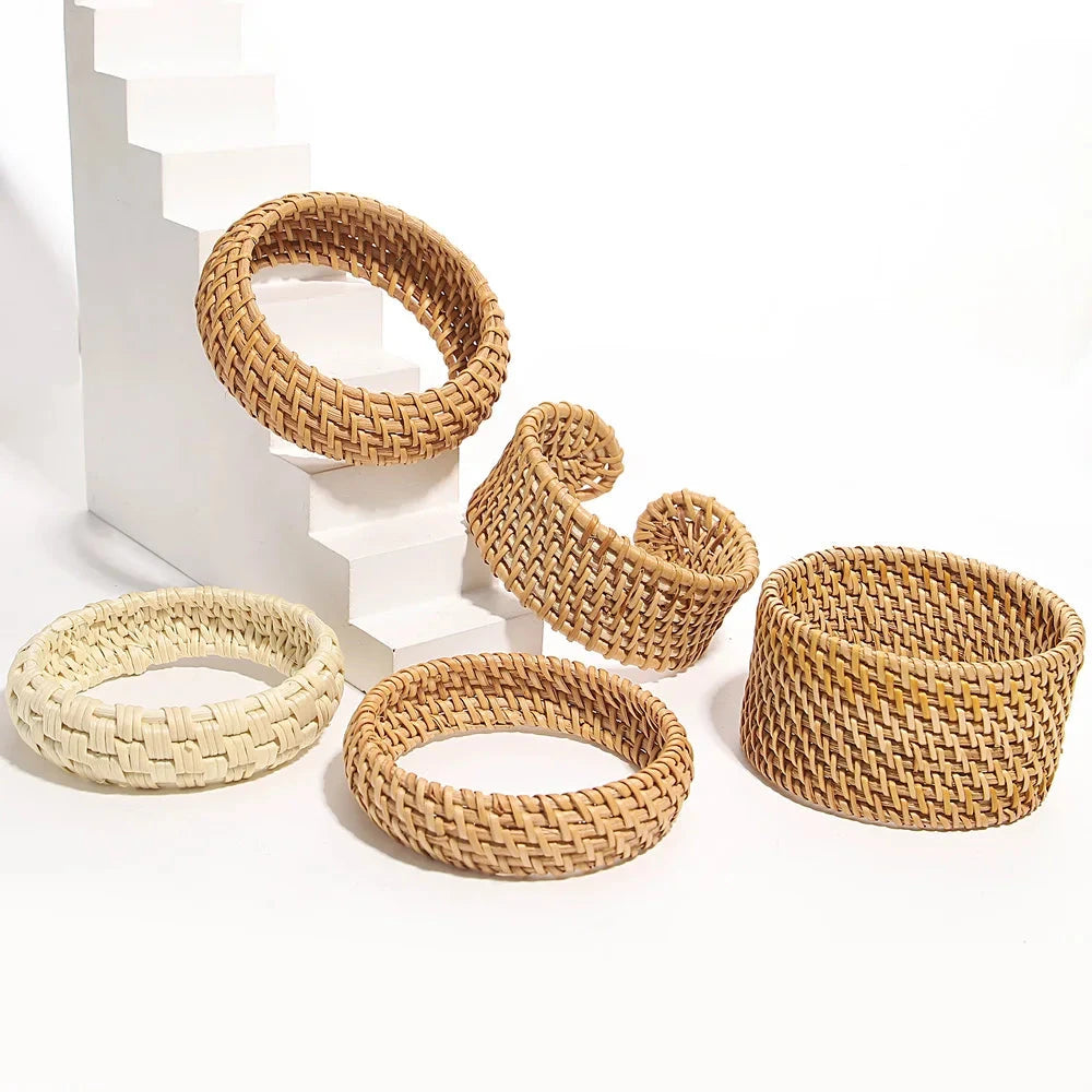 Boho Wood Bamboo Rattan Weave Bracelet